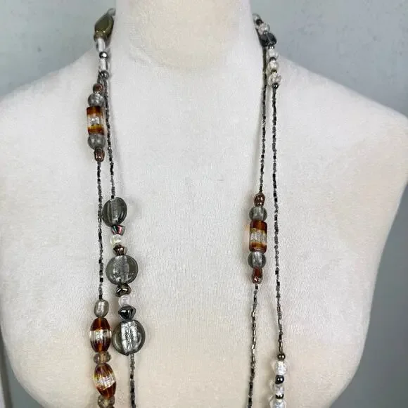 Coldwater Creek Brown Neutral Multi Shape Beads Seed Bead Layering Long Necklace - Picture 6 of 10